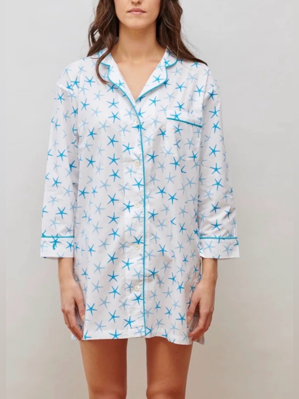 Marigot Lorient Block Print Nightshirt - Iceberg Blue Sand Dollar. Size L